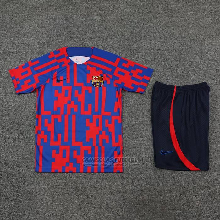 Fato de Treino Barcelona Manga Curta 2022-2023 Vermelho Y Azul - Calcas Curta